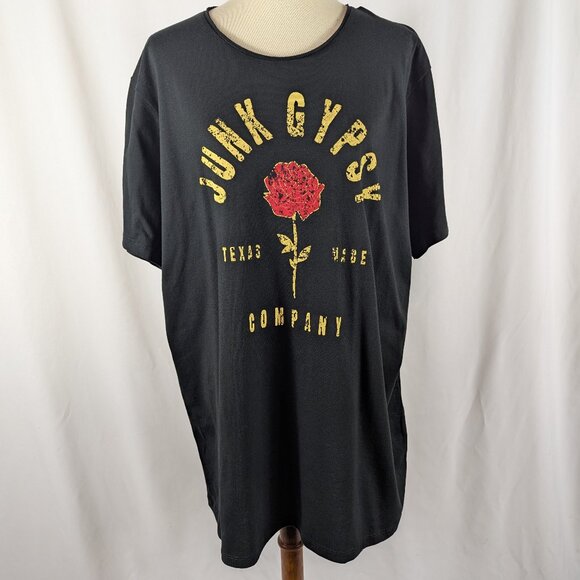 Junk Gypsy Black T-Shirt Tunic Short Sleeve Red Rose Texas Road Trip Size XXL - Picture 1 of 9